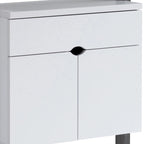 65 Inch Modern Display Cabinet, 4 Shelves, Drawer, Distressed Gray, White