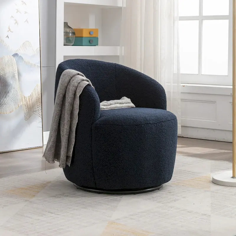 Swivel Accent Armchair Barrel Chair with Black Powder Coating, Blue