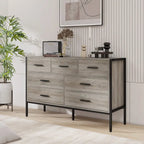 Wood Dresser with 7 Drawers, Wooden Storage Closet for Bedroom, Solid Clothes Cabinet with Sturdy Steel Frame
