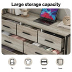 Wood Dresser with 7 Drawers, Wooden Storage Closet for Bedroom, Solid Clothes Cabinet with Sturdy Steel Frame