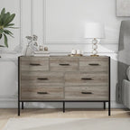 Wood Dresser with 7 Drawers, Wooden Storage Closet for Bedroom, Solid Clothes Cabinet with Sturdy Steel Frame