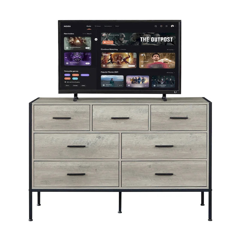 Wood Dresser with 7 Drawers, Wooden Storage Closet for Bedroom, Solid Clothes Cabinet with Sturdy Steel Frame