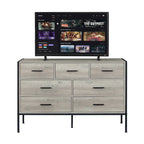 Wood Dresser with 7 Drawers, Wooden Storage Closet for Bedroom, Solid Clothes Cabinet with Sturdy Steel Frame