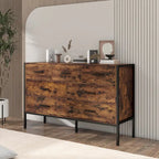 Wood Dresser with 7 Drawers, Wooden Storage Closet for Bedroom, Solid Clothes Cabinet with Sturdy Steel Frame