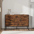 Wood Dresser with 7 Drawers, Wooden Storage Closet for Bedroom, Solid Clothes Cabinet with Sturdy Steel Frame
