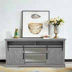 68 Farmhouse Grey Sliding Barn Door TV Stand with Storage Open Compartment