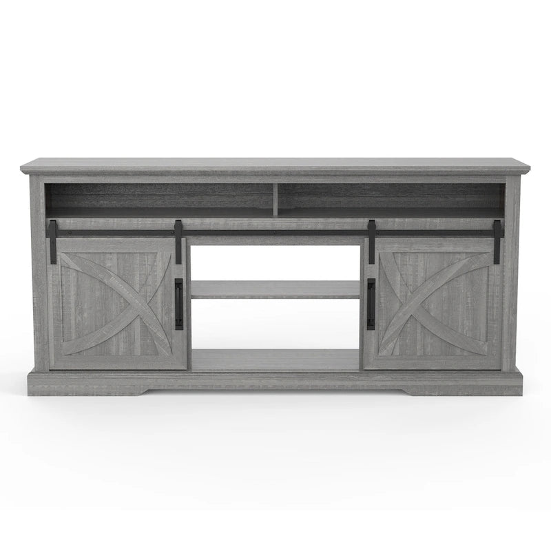 68 Farmhouse Grey Sliding Barn Door TV Stand with Storage Open Compartment