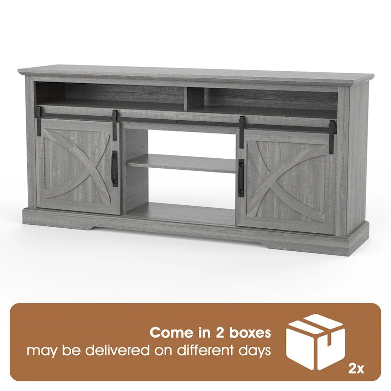 68 Farmhouse Grey Sliding Barn Door TV Stand with Storage Open Compartment