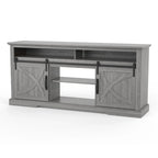 68 Farmhouse Grey Sliding Barn Door TV Stand with Storage Open Compartment
