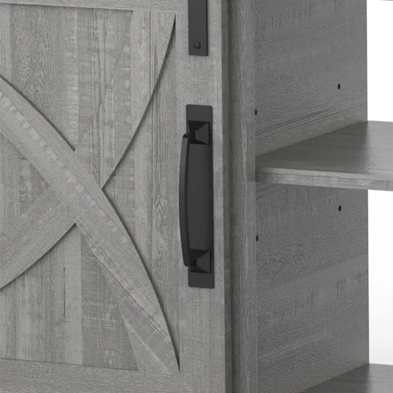 68 Farmhouse Grey Sliding Barn Door TV Stand with Storage Open Compartment