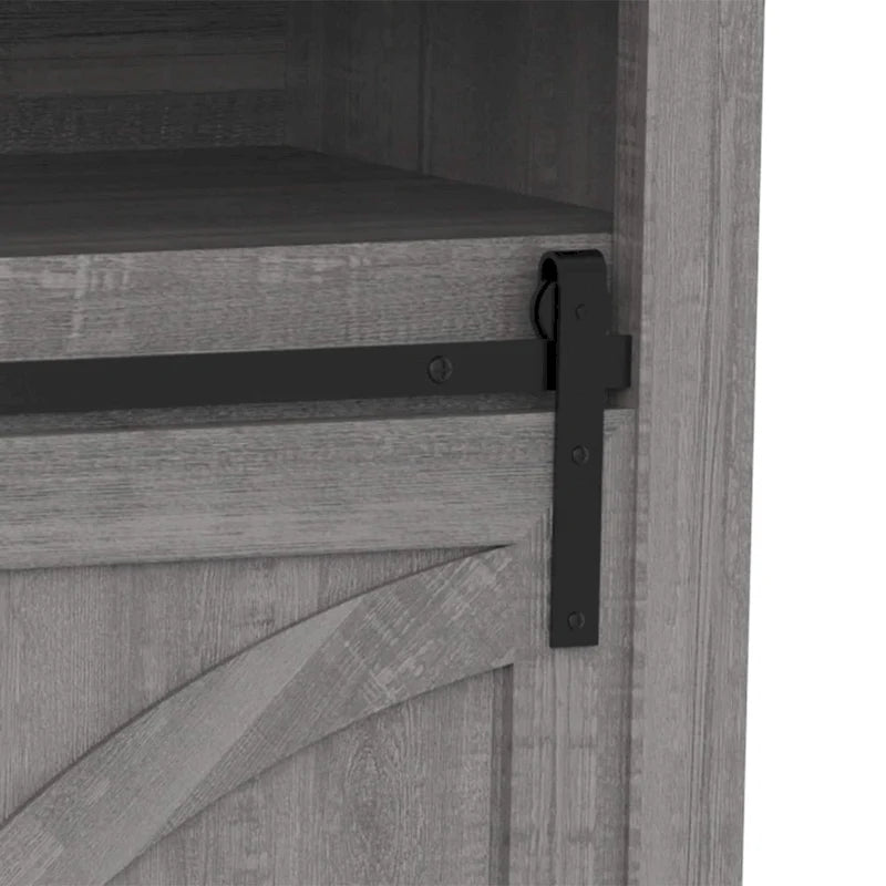 68 Farmhouse Grey Sliding Barn Door TV Stand with Storage Open Compartment
