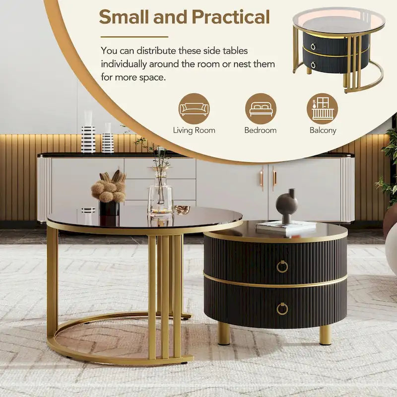 Nesting Coffee Table Set with 2 Drawers