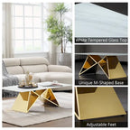 Luxurious 50 inch Rectangle White Glass Coffee Table with Mirrored M-Shaped Base