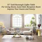 Luxurious 50 inch Rectangle White Glass Coffee Table with Mirrored M-Shaped Base