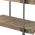 Loak 47 Inch Sofa Table, Plank Design, 1 Shelf, Wheels, Brown, Black