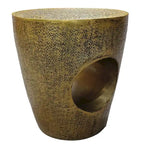 Nala 17 Inch Side End Table, Tapered Drum Shape with Unique Hollow Center, Antique Brass Aluminum