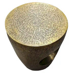 Nala 17 Inch Side End Table, Tapered Drum Shape with Unique Hollow Center, Antique Brass Aluminum