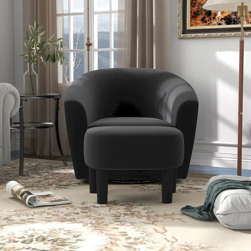 Swivel Accent Chair with Ottoman, Comfy Velvet 360 Degree Swivel Barrel Round Club Tub Sofa Chair for Bedroom Reading Room