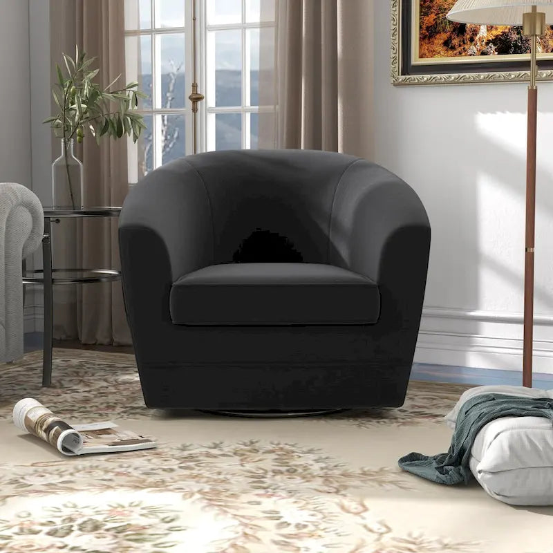 Swivel Accent Chair with Ottoman, Comfy Velvet 360 Degree Swivel Barrel Round Club Tub Sofa Chair for Bedroom Reading Room