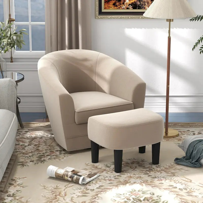 Swivel Accent Chair with Ottoman, Comfy Velvet 360 Degree Swivel Barrel Round Club Tub Sofa Chair for Bedroom Reading Room