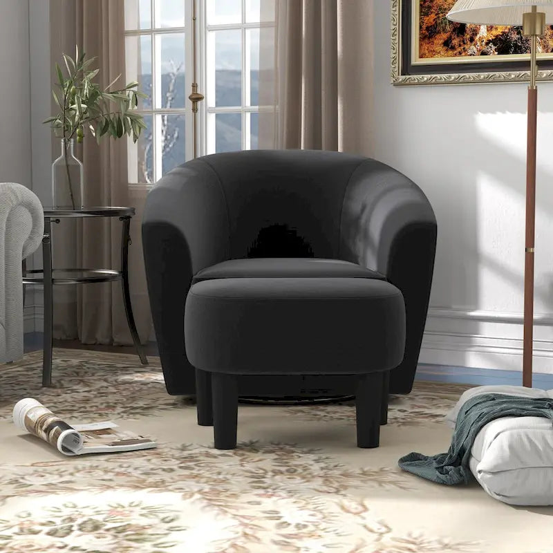 Swivel Accent Chair with Ottoman, Comfy Velvet 360 Degree Swivel Barrel Round Club Tub Sofa Chair for Bedroom Reading Room