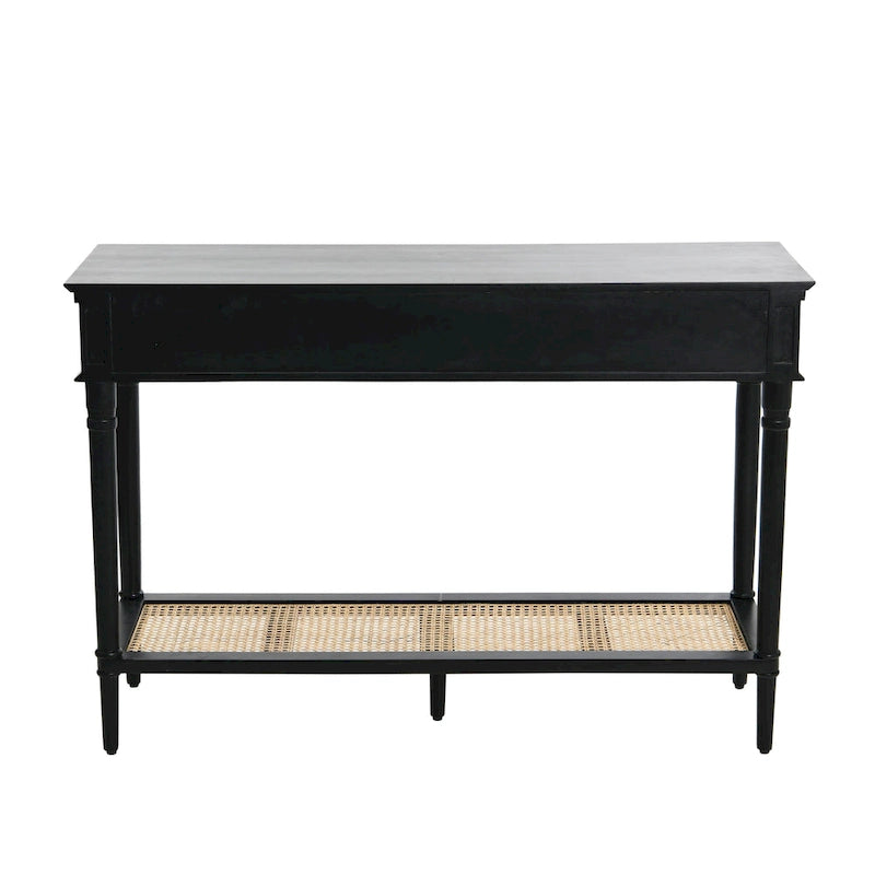 Acacia Wood Console Table with Cane Shelf