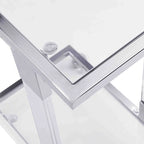 Glass Side Table, Acrylic End Table, Glass Top C Shape Square Table with Metal Base