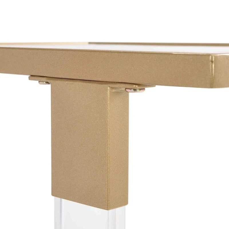 Glass Side Table, Acrylic End Table, Glass Top C Shape Square Table with Metal Base
