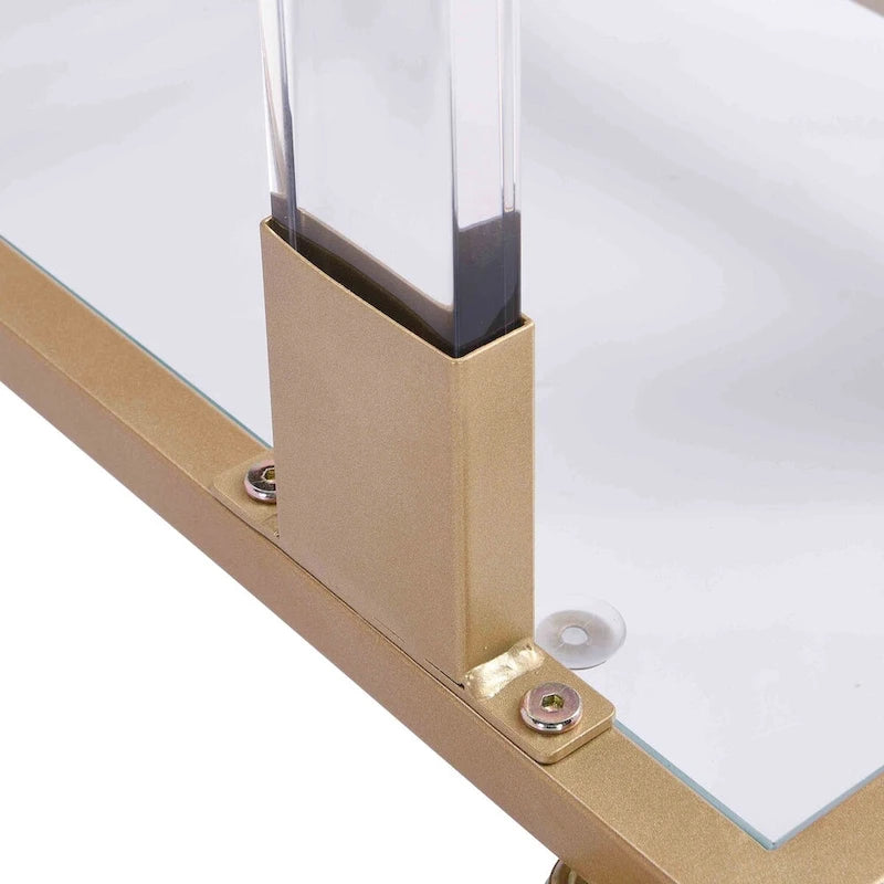 Glass Side Table, Acrylic End Table, Glass Top C Shape Square Table with Metal Base
