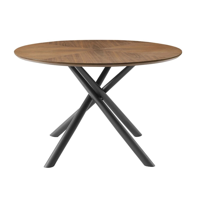 Round Dining Table Black Walnut with X-cross Leg for Kitchen, Dining Room