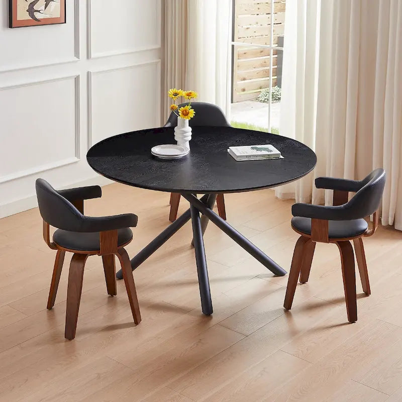 Round Dining Table Black Walnut with X-cross Leg for Kitchen, Dining Room