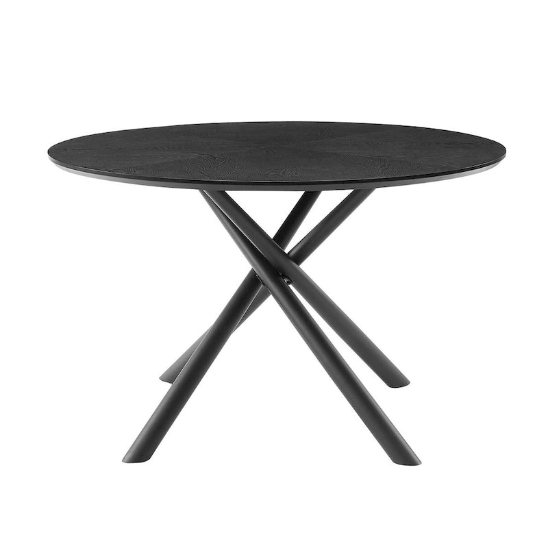 Round Dining Table Black Walnut with X-cross Leg for Kitchen, Dining Room
