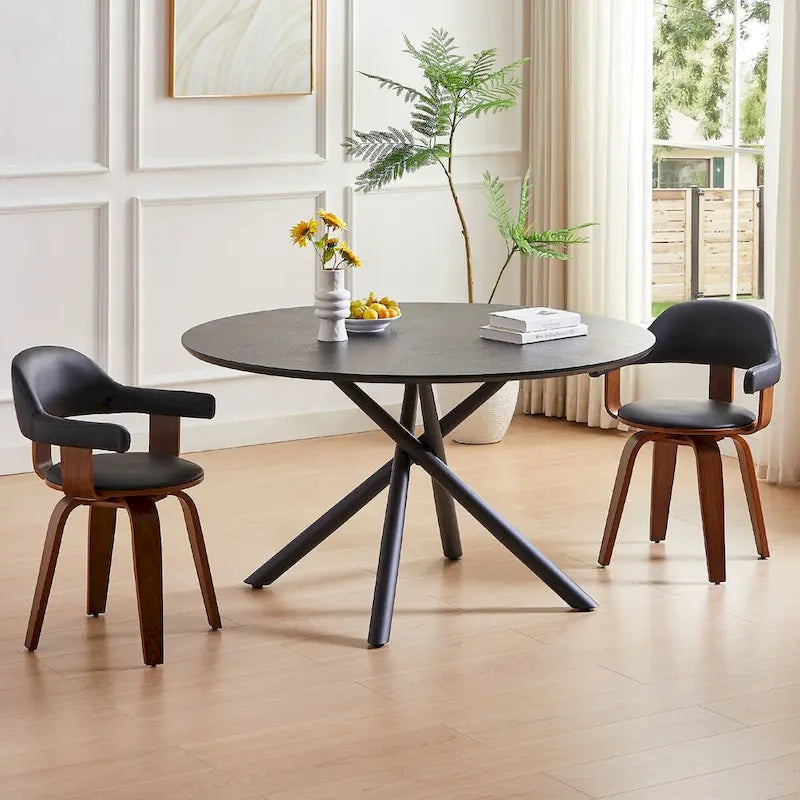 Round Dining Table Black Walnut with X-cross Leg for Kitchen, Dining Room