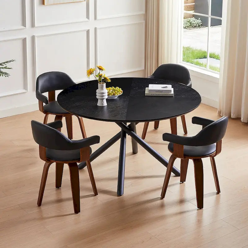 Round Dining Table Black Walnut with X-cross Leg for Kitchen, Dining Room