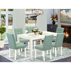 East West Furniture Dining Set Contains a Rectangle Dining Table and Chairs, Linen White (Pieces Options)