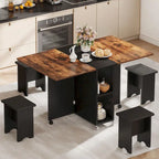 Moasis 5 Pieces 7 Pieces Folding Dining Set with Drop Leaf Table and Storage Stools for up to 6 People