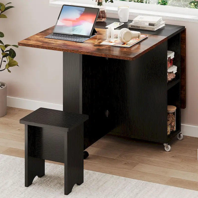 Moasis 5 Pieces 7 Pieces Folding Dining Set with Drop Leaf Table and Storage Stools for up to 6 People
