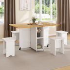 Moasis 5 Pieces 7 Pieces Folding Dining Set with Drop Leaf Table and Storage Stools for up to 6 People
