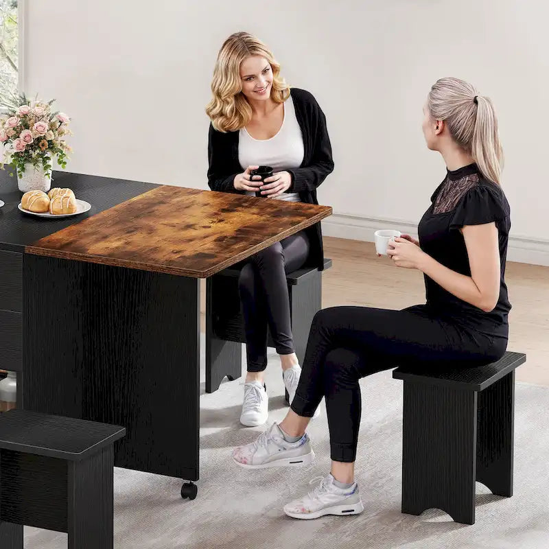 Moasis 5 Pieces 7 Pieces Folding Dining Set with Drop Leaf Table and Storage Stools for up to 6 People