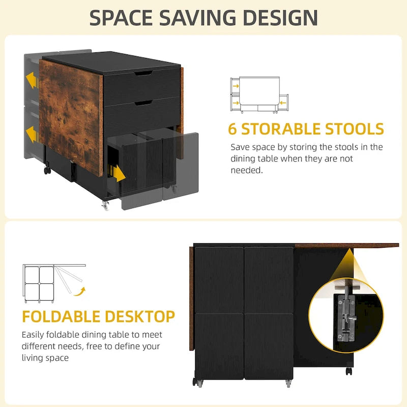 Moasis 5 Pieces 7 Pieces Folding Dining Set with Drop Leaf Table and Storage Stools for up to 6 People