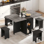 Moasis 5 Pieces 7 Pieces Folding Dining Set with Drop Leaf Table and Storage Stools for up to 6 People