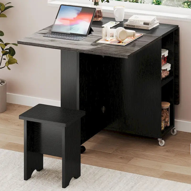 Moasis 5 Pieces 7 Pieces Folding Dining Set with Drop Leaf Table and Storage Stools for up to 6 People