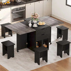 Moasis 5 Pieces 7 Pieces Folding Dining Set with Drop Leaf Table and Storage Stools for up to 6 People