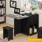 Moasis 5 Pieces 7 Pieces Folding Dining Set with Drop Leaf Table and Storage Stools for up to 6 People