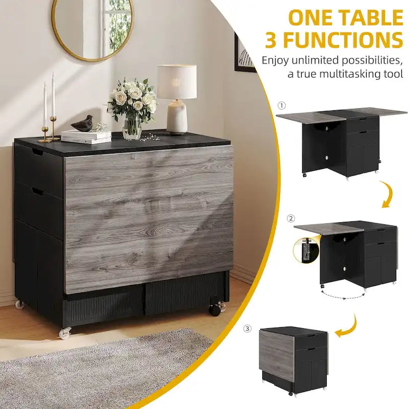 Moasis 5 Pieces 7 Pieces Folding Dining Set with Drop Leaf Table and Storage Stools for up to 6 People