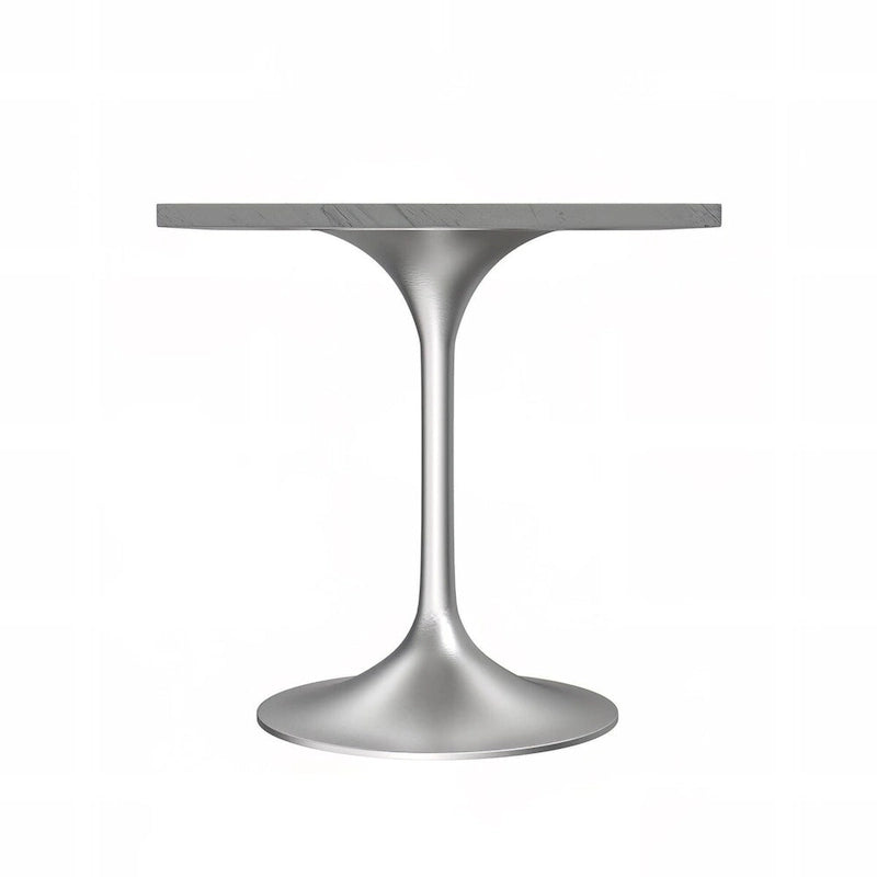 LeisureMod Verve Square Dining Table with White Marbleized Resin Top and Modern Brushed Steel Base for Kitchen