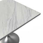 LeisureMod Verve Square Dining Table with White Marbleized Resin Top and Modern Brushed Steel Base for Kitchen