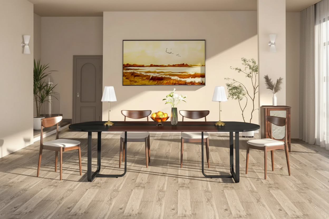 70.86 Modern Oval Dining Table with Splicing Board, Curved Kitchen Tables for 6-8