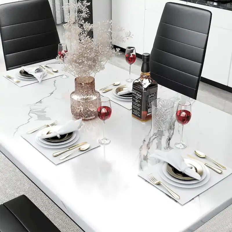 Mieres Modern Style 5-Piece Faux Marble Top Dining Table Set with 4 Faux Leather Upholstered Dining Chairs