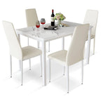 Mieres Modern Style 5-Piece Faux Marble Top Dining Table Set with 4 Faux Leather Upholstered Dining Chairs